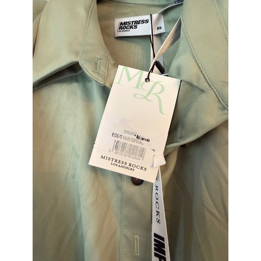 Mistress Rocks Sage Green Satin Long Sleeve Mini Dress XS New With Tags - Picture 6 of 8